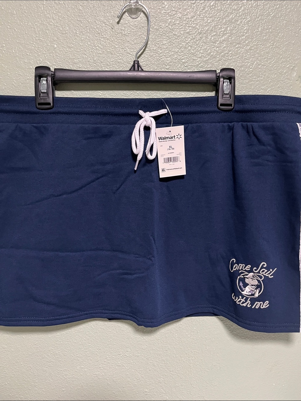 Women’s Navy Drawstring Shorts with Embroidered Sail Design